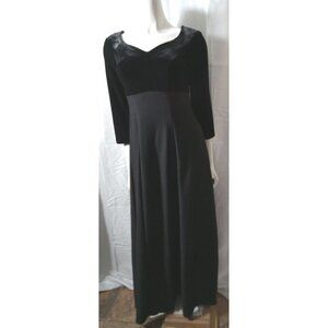 Vintage 90s Alexandria Velvet Formal Dress Size 00 Black Long A-line 3/4 Sleeve